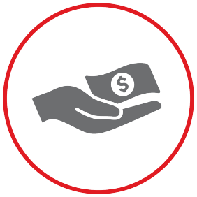 Grey hand with money icon in red circle
